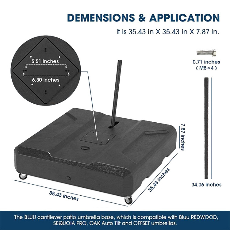 YASN Plastic Square Patio Umbrella Base Square Umbrella Bases with Wheels for Cantilever Umbrella