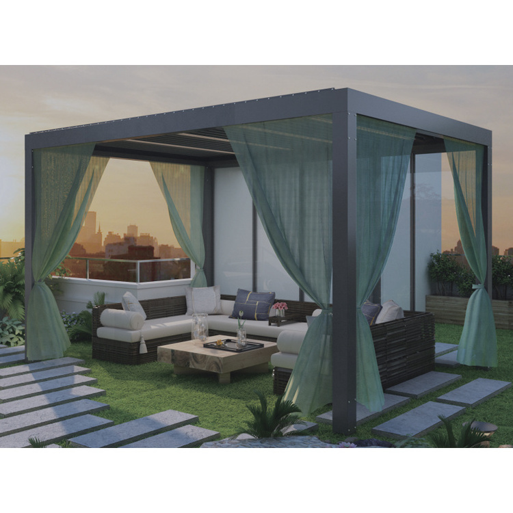 YASN Villa Privacy Screen Pergola Roof Bioclimatic Cover Gazebo with Outdoor Kitchen Furniture