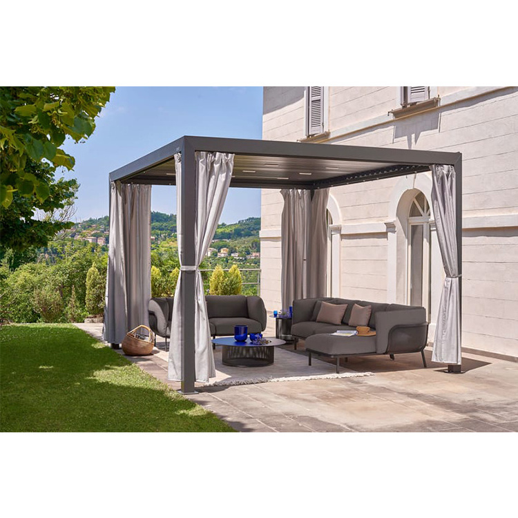 YASN Villa Privacy Screen Pergola Roof Bioclimatic Cover Gazebo with Outdoor Kitchen Furniture