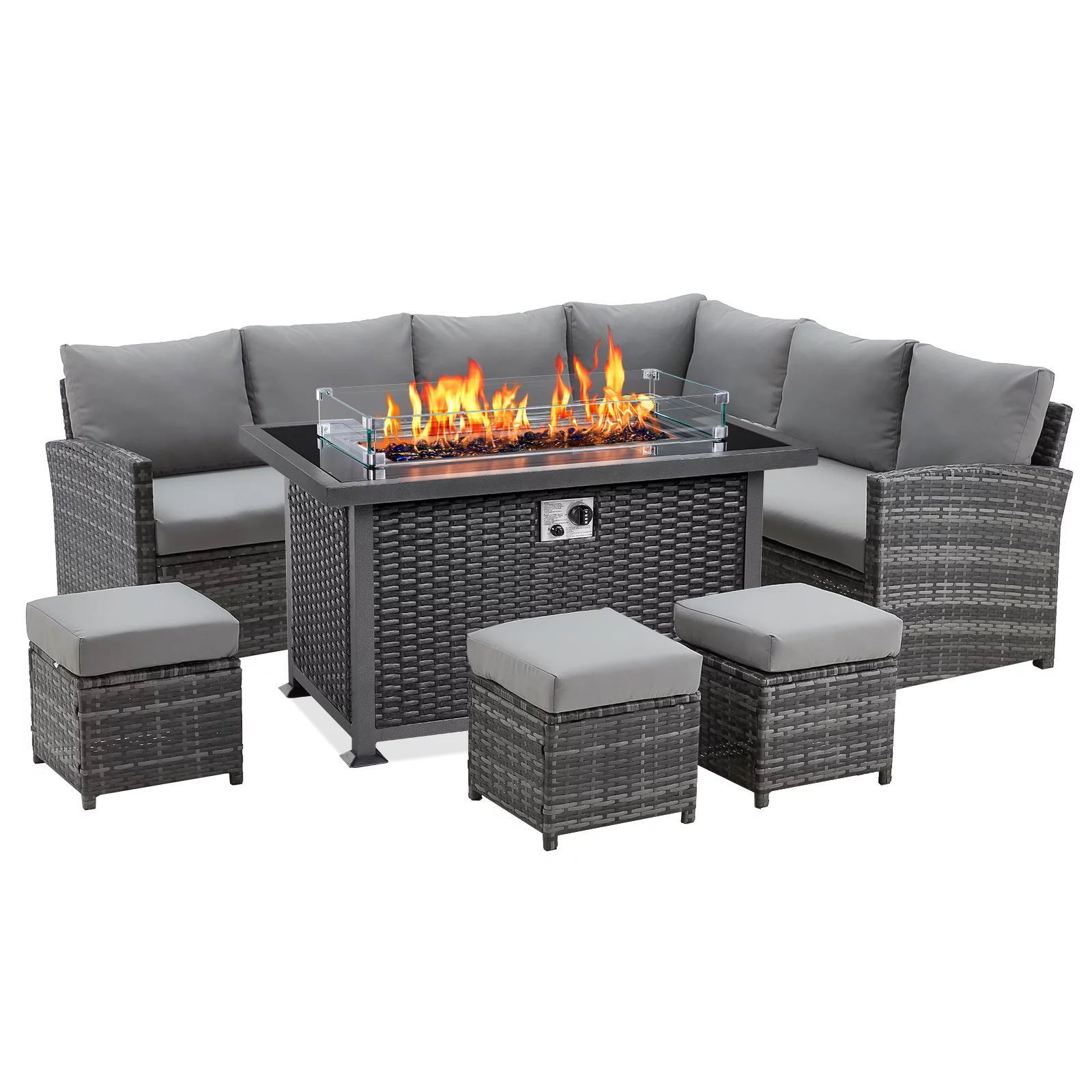 YASN Outdoor Modern Garden Furniture Wicker Rattan Patio Furniture Set With Fire Pit Table Ratan Set Garden Furniture