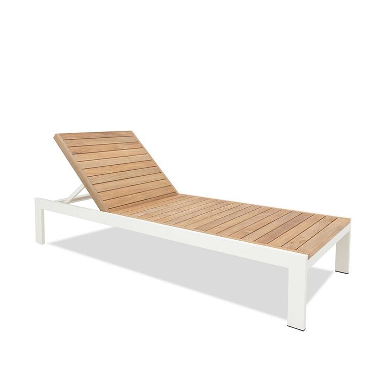 YASN Modern Teak Wood Aluminum Frame Garden Furniture Sun Lounger Chaise Lounge Chair for Pool Side