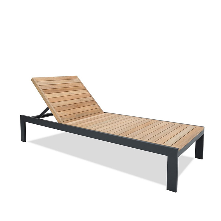 YASN Modern Teak Wood Aluminum Frame Garden Furniture Sun Lounger Chaise Lounge Chair for Pool Side