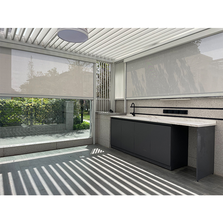 YASN Aluminum Louvered Pergola Privacy Screen Outdoor Shade Pergola Canopy with Outdoor Kitchen