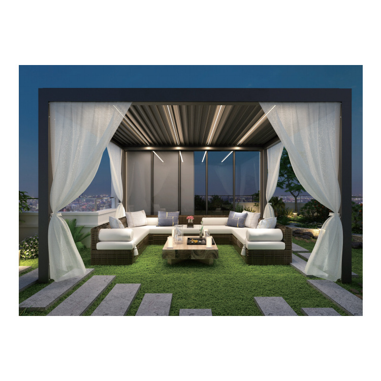 YASN Manual Opening Aluminum Louvre Pergola Bioclimatic Gazebo Canopy with Gauze Curtain