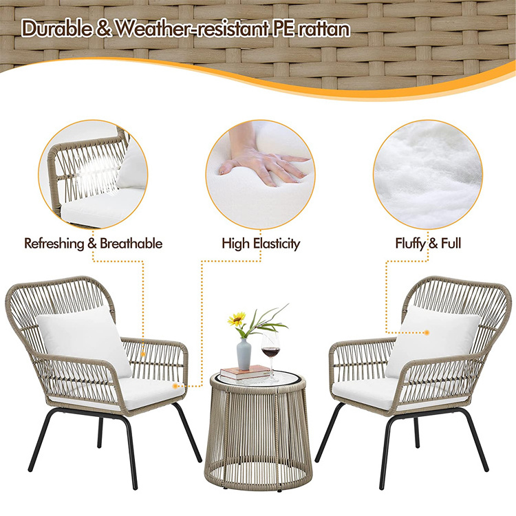 YASN All Weather Wicker PE Rattan Outdoor Patio Furniture Set Bistro Set For Balcony