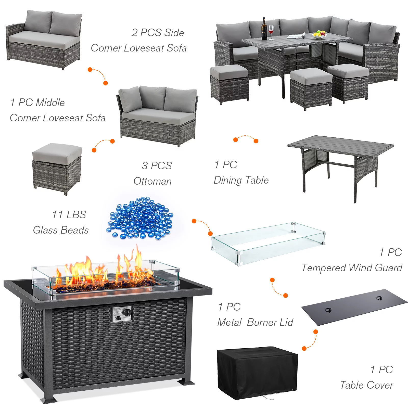 YASN Outdoor Modern Garden Furniture Wicker Rattan Patio Furniture Set With Fire Pit Table Ratan Set Garden Furniture