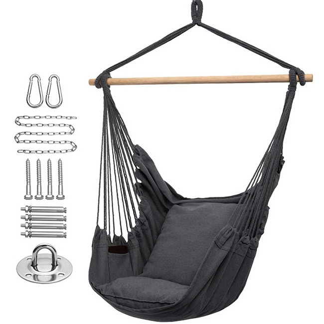 YASN DC017 Multifunction 2 Seat Cushions Folding Patio Hammock Chair Cotton Outdoor Hammock Chair with Pocket