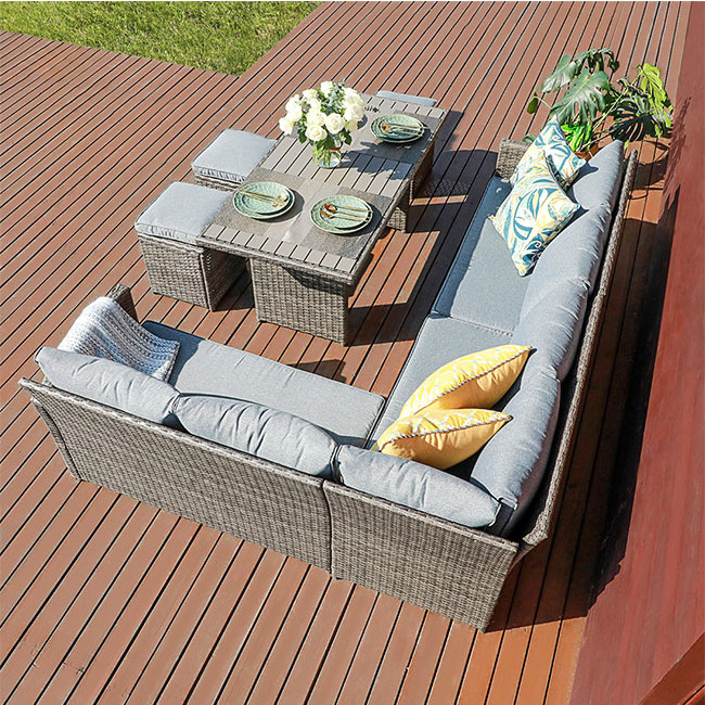 YASN Garden Modern Patio Rattan Sofa Set Outdoor Furniture Fire Pit Table Wicker Outdoor Rattan Sofa With Fire Pit