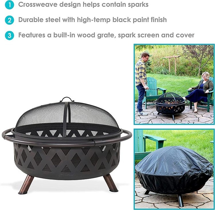 YASN Heavy Duty Iron 36 Inch Fire Pit Outdoor Wood Burning Fire Pit With Spark Screen for Patio Backyard