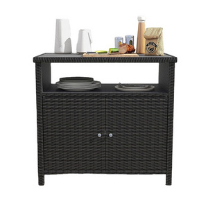 YASN Wicker Rattan Outdoor Storage Cabinet Outdoor Kitchen Storage Cabinet Shelf With Door