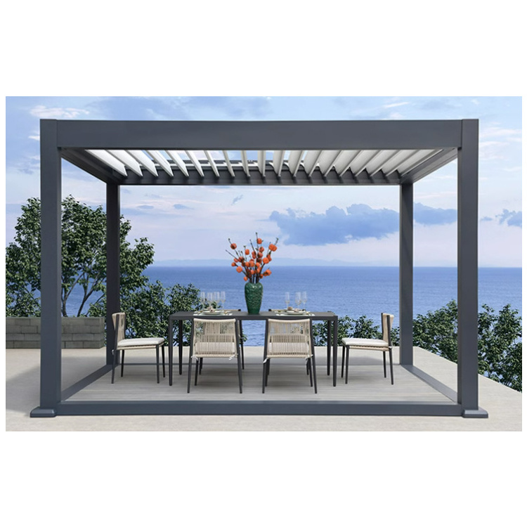 YASN Motorized Pergola Bioclimatique Aluminum Louvered Pergola Roof Canopy with LED Light