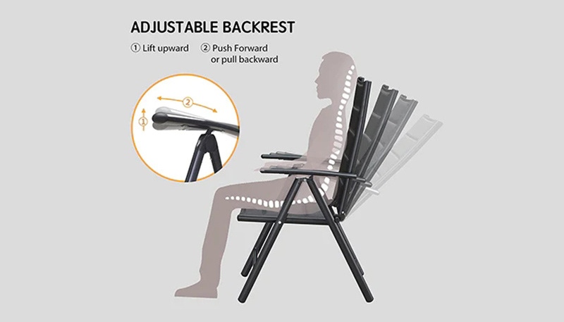 YASN All-weather Aluminum Frame 4-level Adjustable Backrest Folding Dining Chairs Patio Dining Set