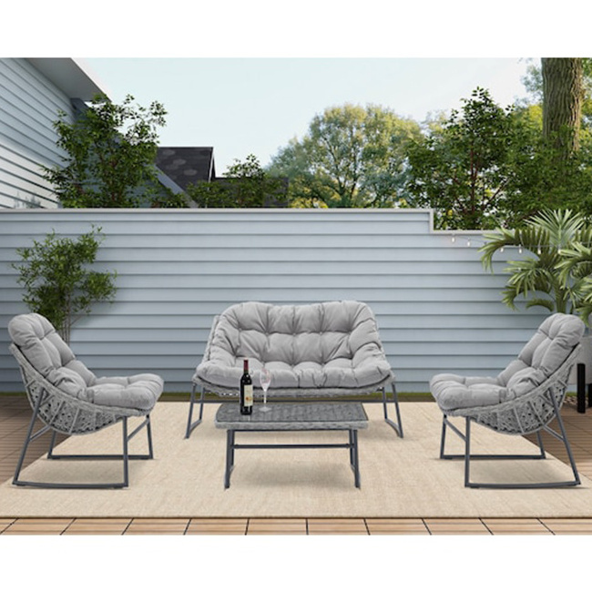 YASN Nordic 4 Pieces Patio Set Wicker Rattan Chair Garden Outdoor Furniture Rattan Sofa Patio Set