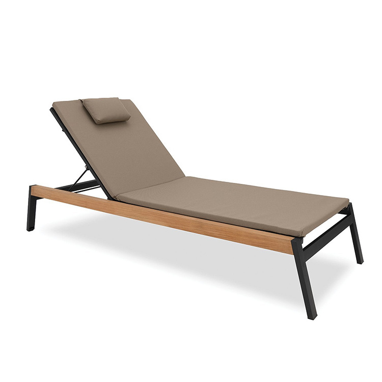 YASN Modern Design Adjustable Back Pool Lounger Chair Powder-Coated Stainless Steel with Teak Armrest for Outdoor Use