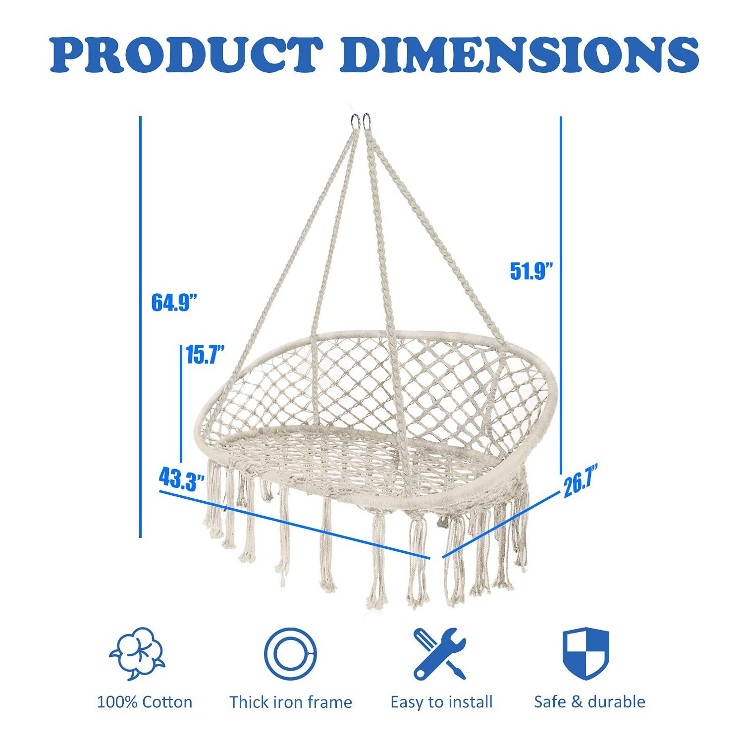 YASN DY014 Indoor Outdoor Garden Mesh Hanging Chair Cotton Hammock Chair Macrame Swing