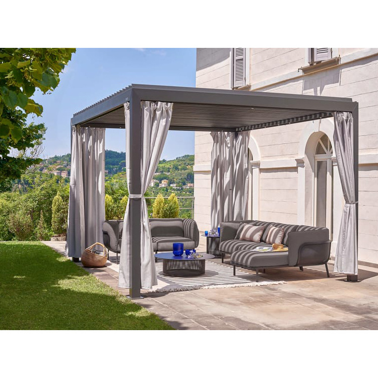 YASN Manual Opening Aluminum Louvre Pergola Bioclimatic Gazebo Canopy with Gauze Curtain