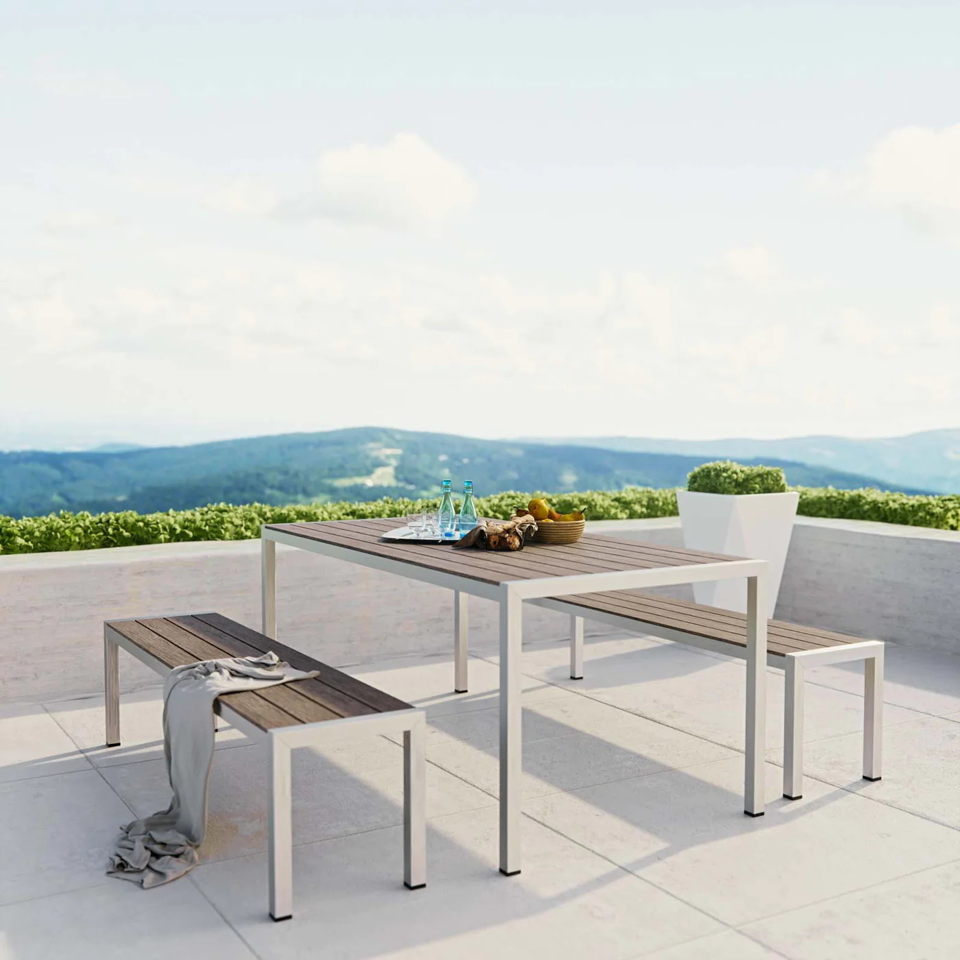 YASN Modern Aluminum Patio Dining Outdoor Furniture Set Outdoor Dining Table Set With Bench