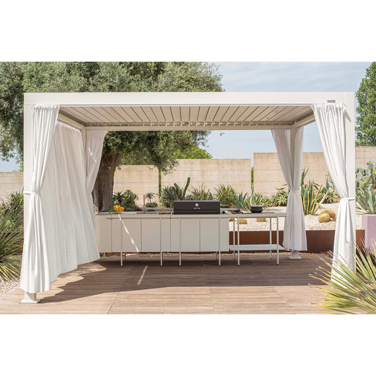 YASN Freestanding Manual Waterproof Louvre Roof Bioclimatic Aluminum Pergola with Windproof Curtain