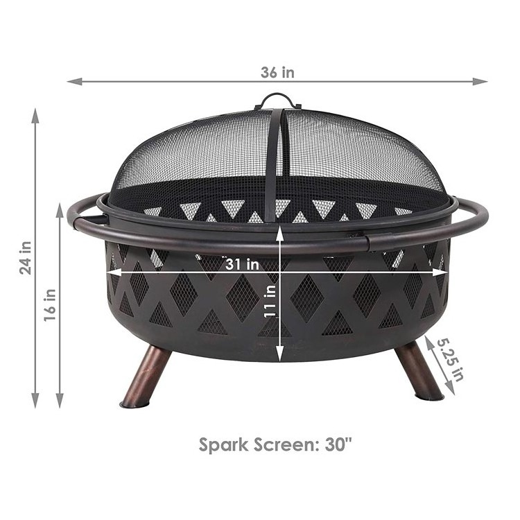 YASN Heavy Duty Iron 36 Inch Fire Pit Outdoor Wood Burning Fire Pit With Spark Screen for Patio Backyard