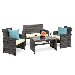 YASN 4 Piece Rattan Outdoor Furniture Rattan Furniture Sofa Set With Cushions