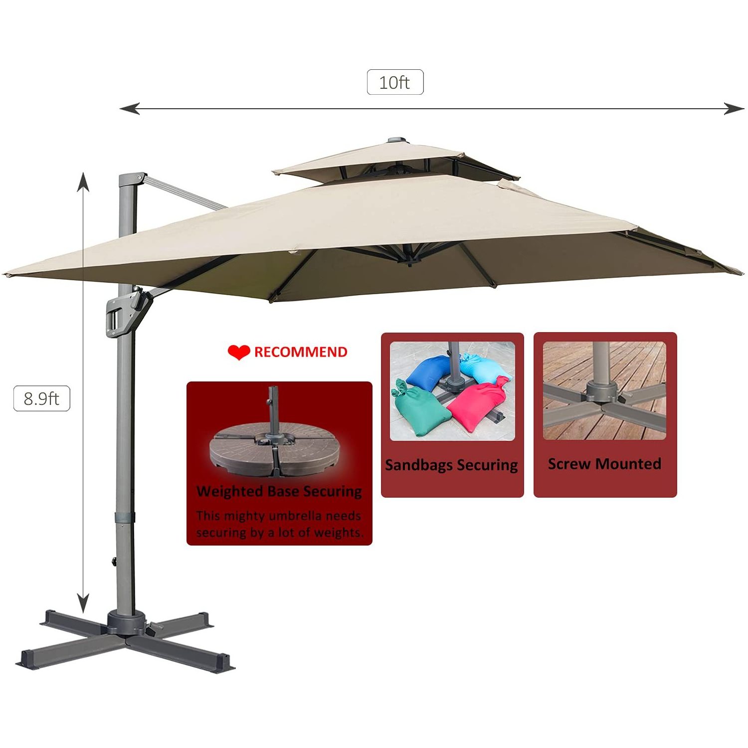 YASN TYS016 Garden Giant Cantilever Parasol Umbrella Garden Outdoor Umbrella Patio Umbrellas