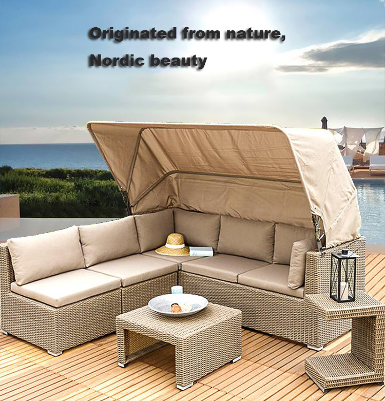 YASN Nordic Backyard Courtyard Patio Conversation Set Garden Sofas Outdoor Furniture Set Rattan Garden Sofas With Canopy