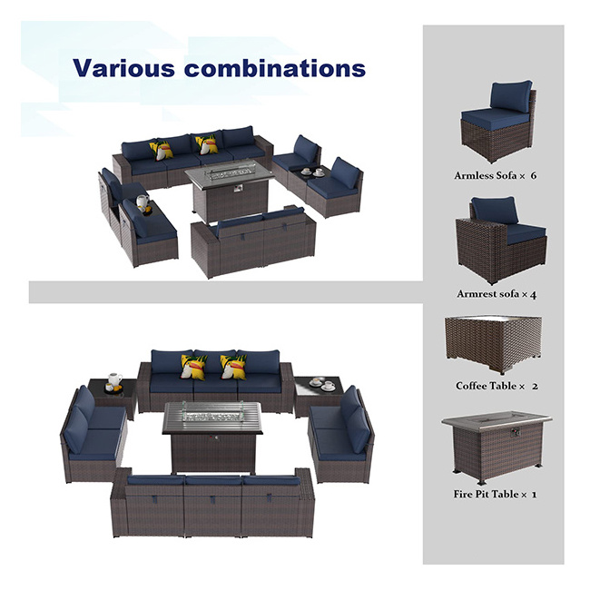 YASN HYTZ159 13 Pieces Backyard Furniture Set Patio Fire Pit Garden Outdoor Sofas Set Rattan Backyard Furniture With Firepit