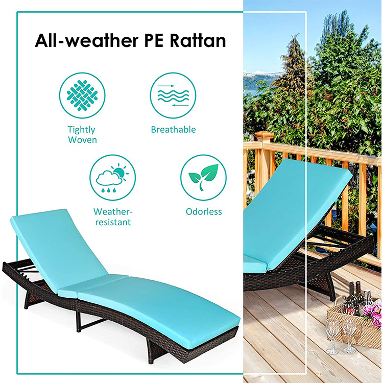 YASN All Weather Rattan Double Sun Lounger Folding Pool Chair Pool Lounger