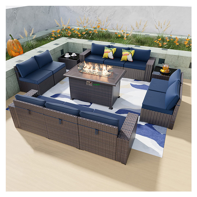 YASN HYTZ159 13 Pieces Backyard Furniture Set Patio Fire Pit Garden Outdoor Sofas Set Rattan Backyard Furniture With Firepit