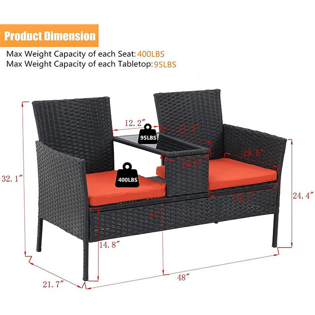 YASN HYTZ046 Backyard Table Chair Garden Rattan Outdoor Patio Loveseats With Table