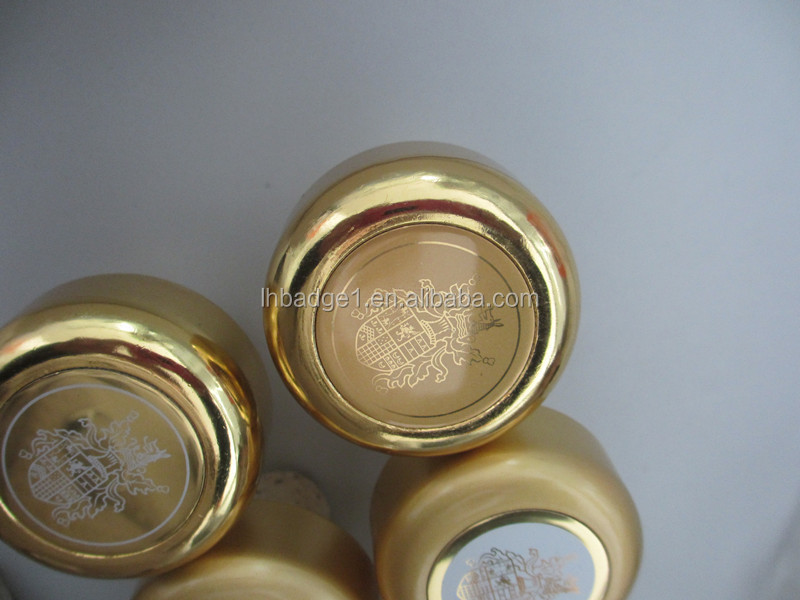 glossy gold decorative wine bottle caps with nature cork zinc alloy bottle caps bottle stopper with synthetic corks