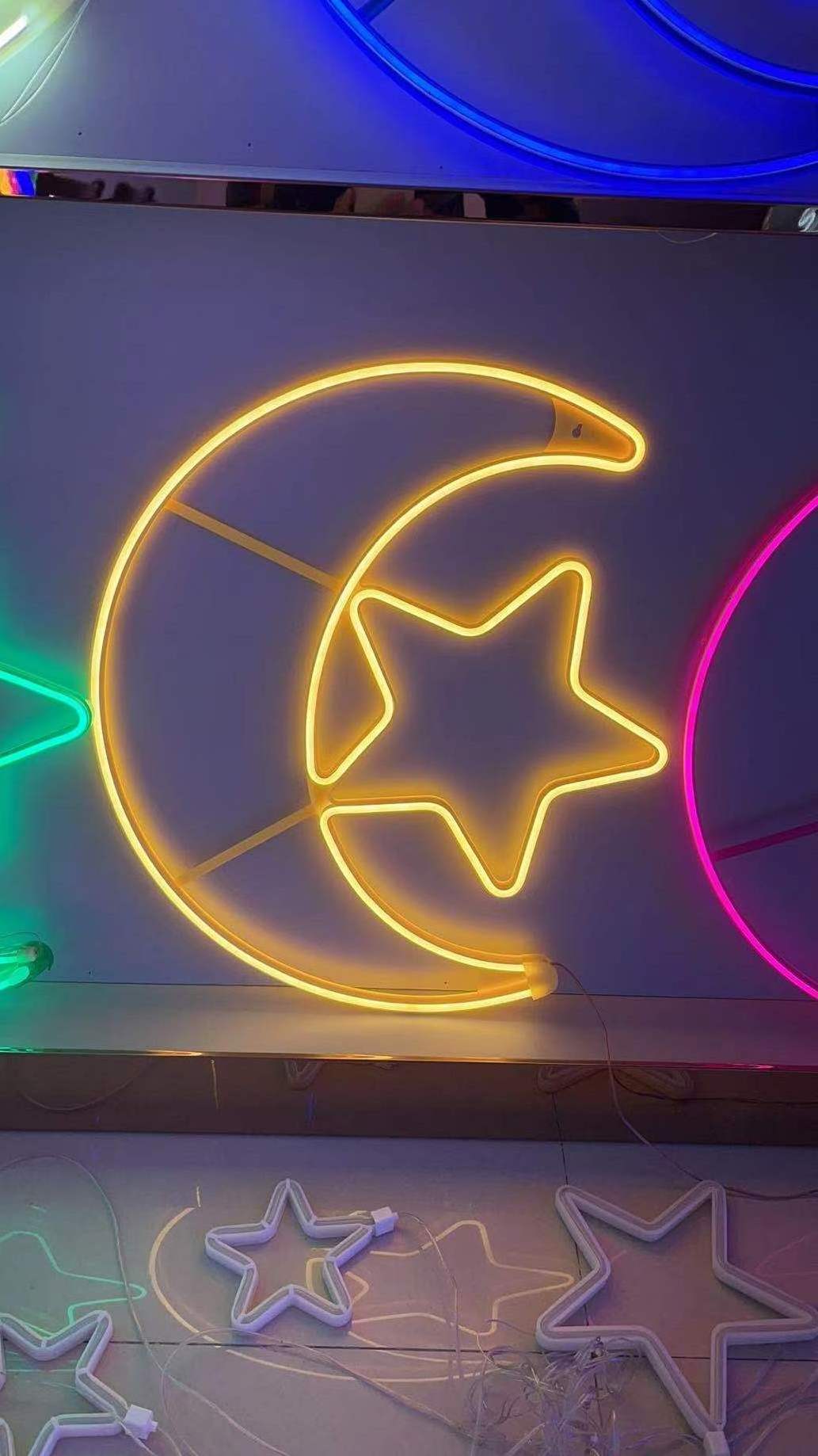 plug in Ramadan Decorations Light  LED Moon And Star Shaped Neon Light 3D Night Lamp Hanging Wall Lights For Bedroom Home Party