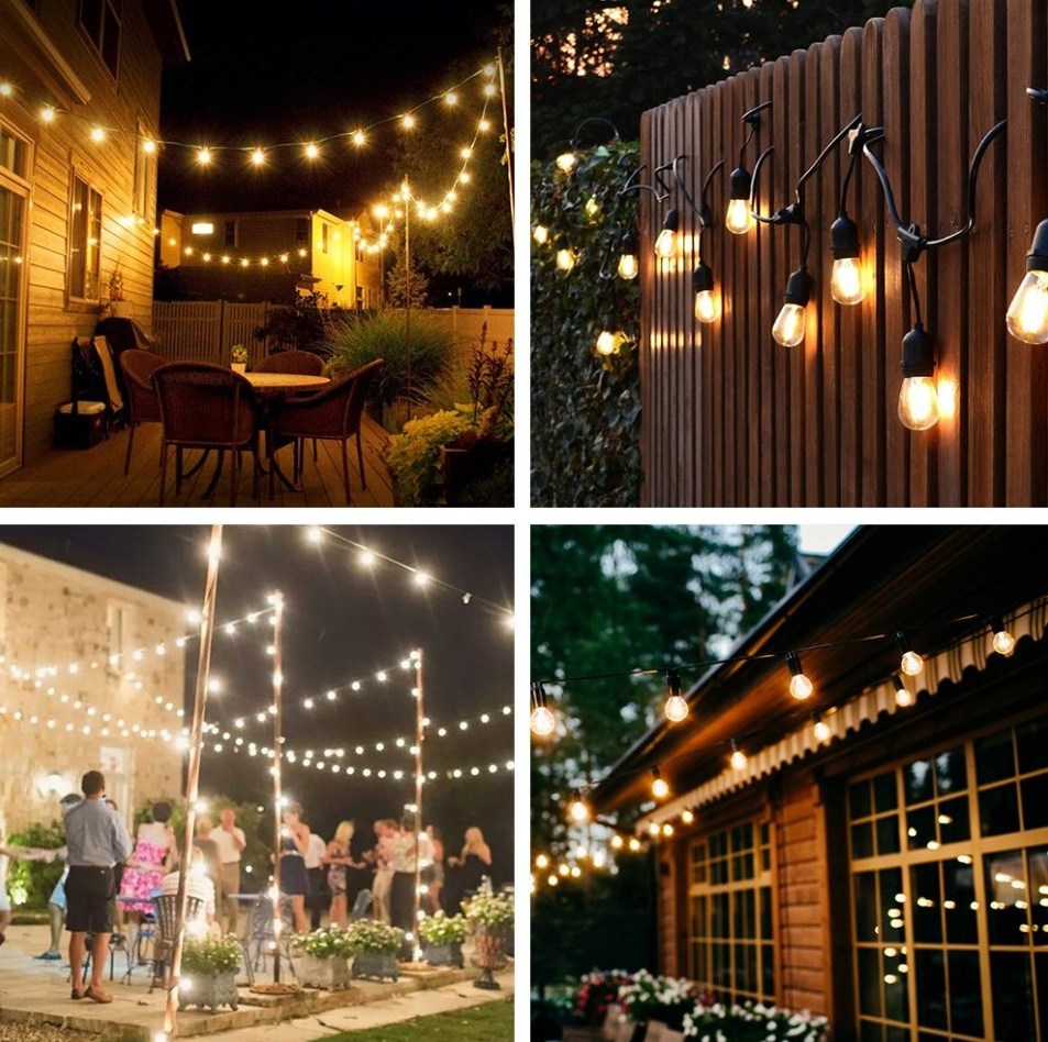 Outdoor Waterproof Edison S14 Patio String Light 10/20 Bulbs Waterproof IP65 Connectable Dimmable Patio Lights for Grade Camping