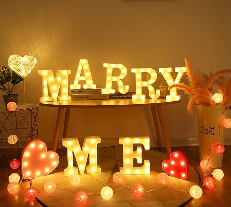 Led Plastic Small Giant Bulb Letters Signs Light Up 3D Decorative Marquees Letters For Wedding Birthday Alphabet Lamp