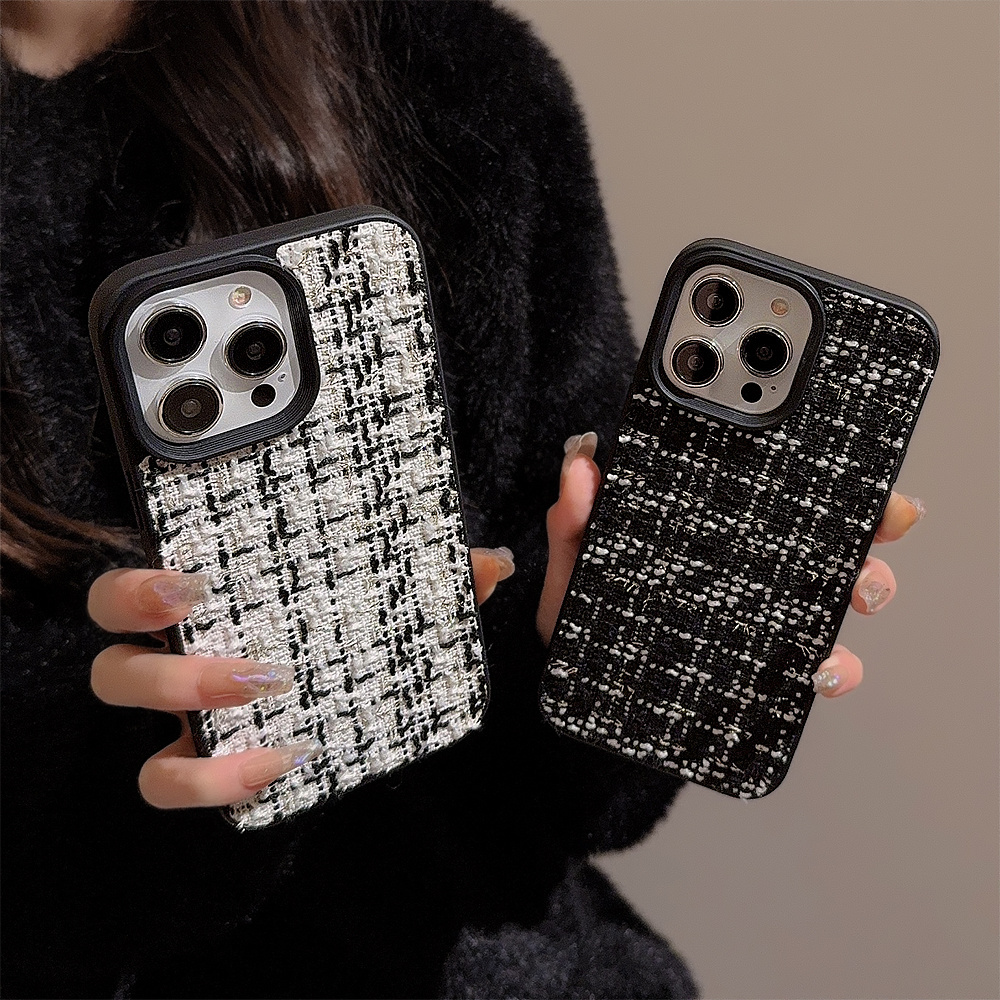 Warm Winter Soft Tweed Plaid Cloth Fashion Simple Shockproof Silicone Cover Phone Case For iphone 15 11 12 13 14 15Pro Max Plus