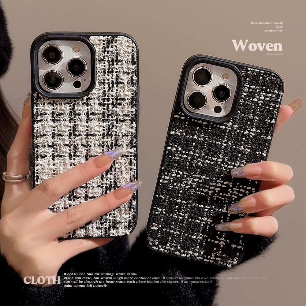 Warm Winter Soft Tweed Plaid Cloth Fashion Simple Shockproof Silicone Cover Phone Case For iphone 15 11 12 13 14 15Pro Max Plus