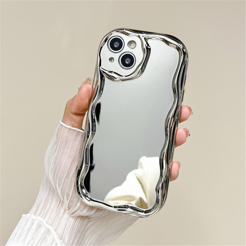 Luxury Electroplated Silver Mirror Phone Case For iPhone 11 12 13 14 Pro Max 14 Plus X XR XS Max Soft Silicone Creamy Lace Cases