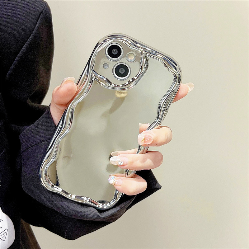 Luxury Electroplated Silver Mirror Phone Case For iPhone 11 12 13 14 Pro Max 14 Plus X XR XS Max Soft Silicone Creamy Lace Cases