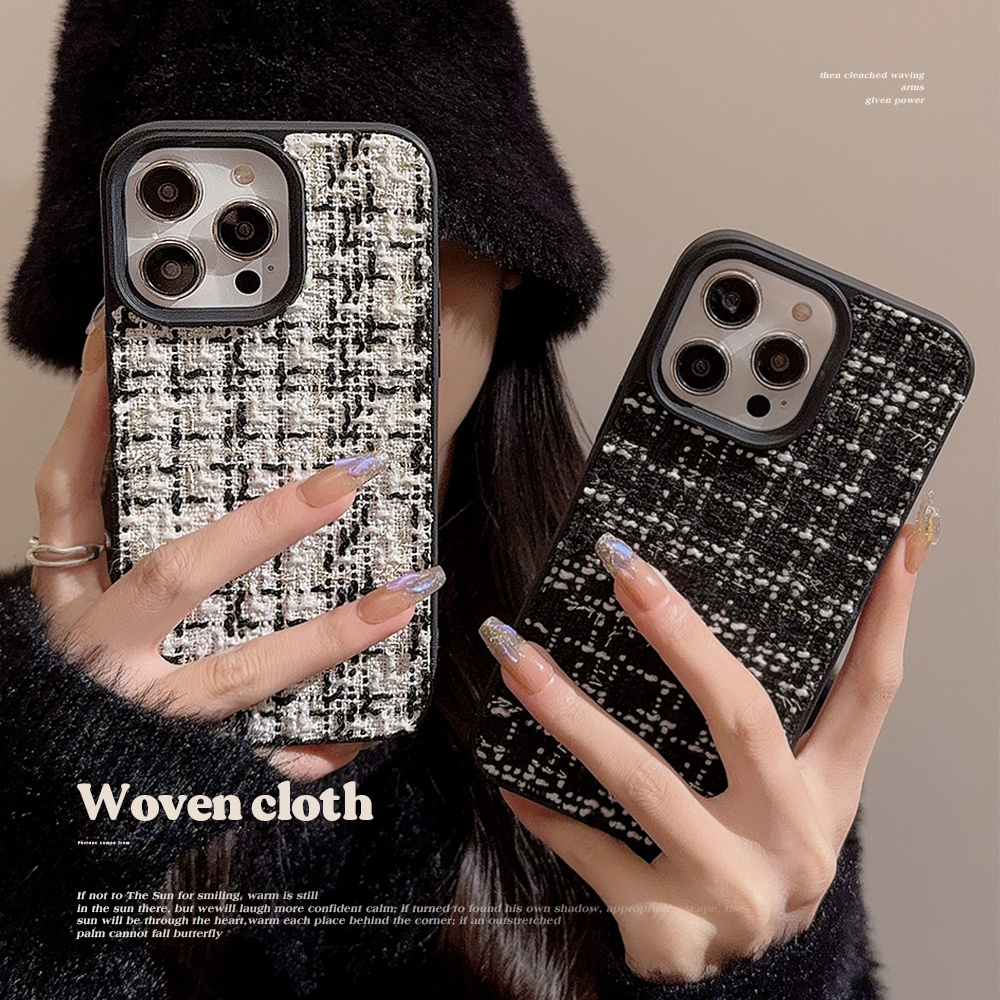 Warm Winter Soft Tweed Plaid Cloth Fashion Simple Shockproof Silicone Cover Phone Case For iphone 15 11 12 13 14 15Pro Max Plus