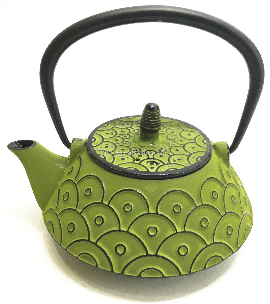 0.8 L Kongfu Cast Iron Tea Pot Porcelain Enameled Cast Iron Tea Pot Tea Kettle with Scale Design