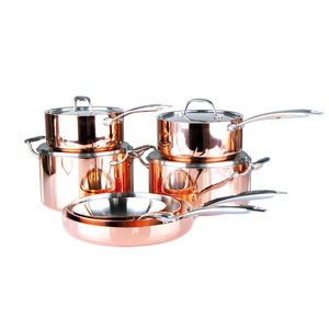 wholesale tri ply copper painting stainless steel kitchen cookware set 5 pcs casserole hot pot with SS lid