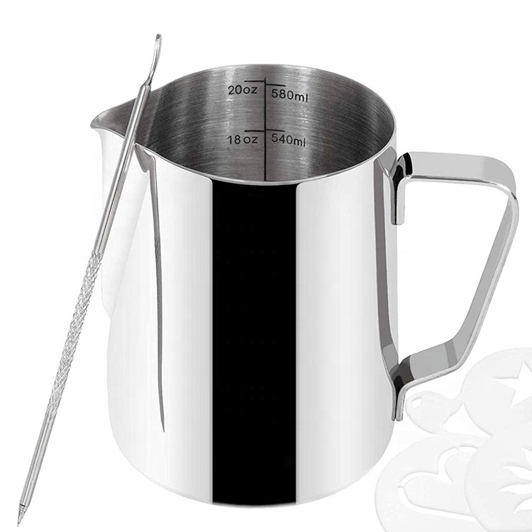 Stainless Steel Metal Measuring Milk Jug Barista Tools Coffee Steaming Pitcher Cup Espresso Milk Frothing Pitcher With Art Pen