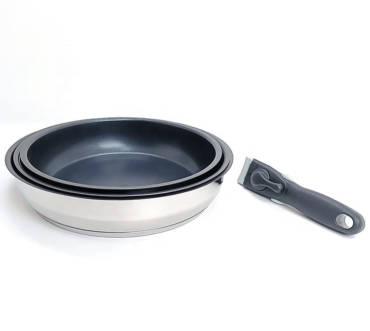 Non Stick Stainless Steel Cookware Set Round Frying Pan Pot with Removable Handle Detachable Handle 24/26/28cm