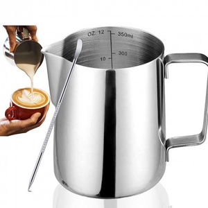 Stainless Steel Metal Measuring Milk Jug Barista Tools Coffee Steaming Pitcher Cup Espresso Milk Frothing Pitcher With Art Pen