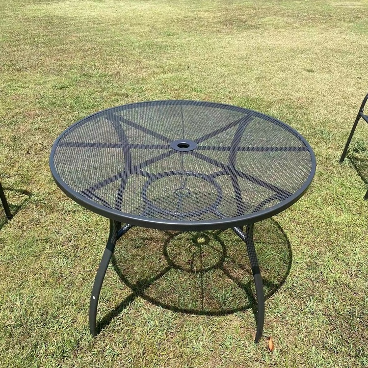 Outdoor Garden Table Patio Dining Round Side Table Coffee Table Furniture with Umbrella Hole Metal BlacK