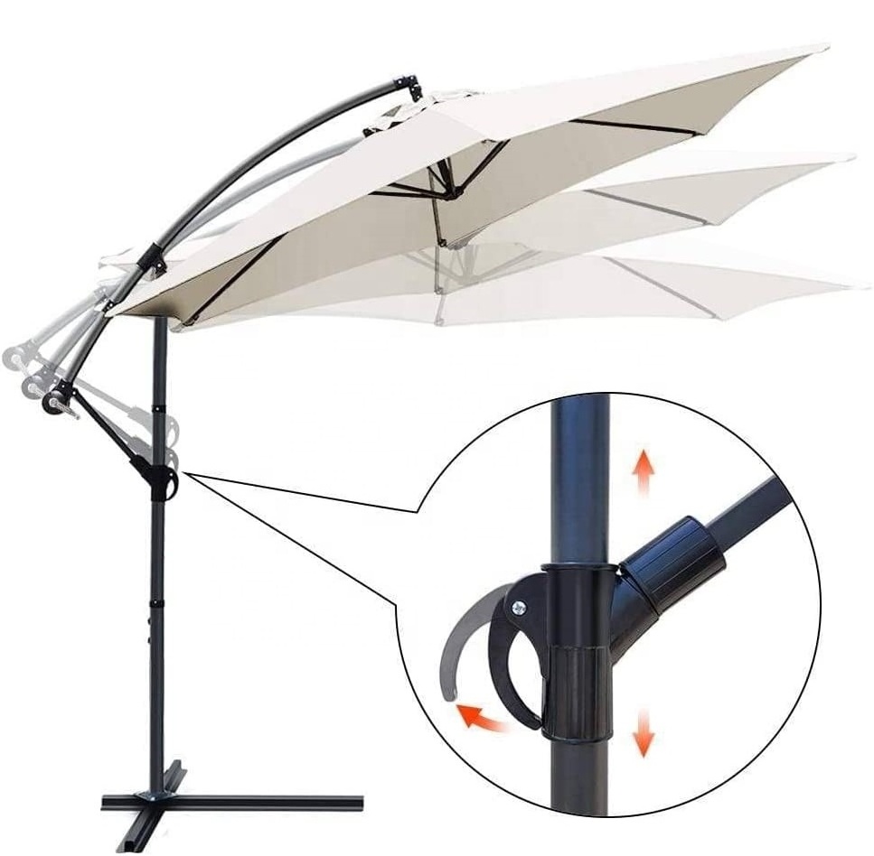 3m Cantilever Garden Parasol, Banana Patio Umbrella with Crank Handle and Tilt for Outdoor Sun Shade, Red