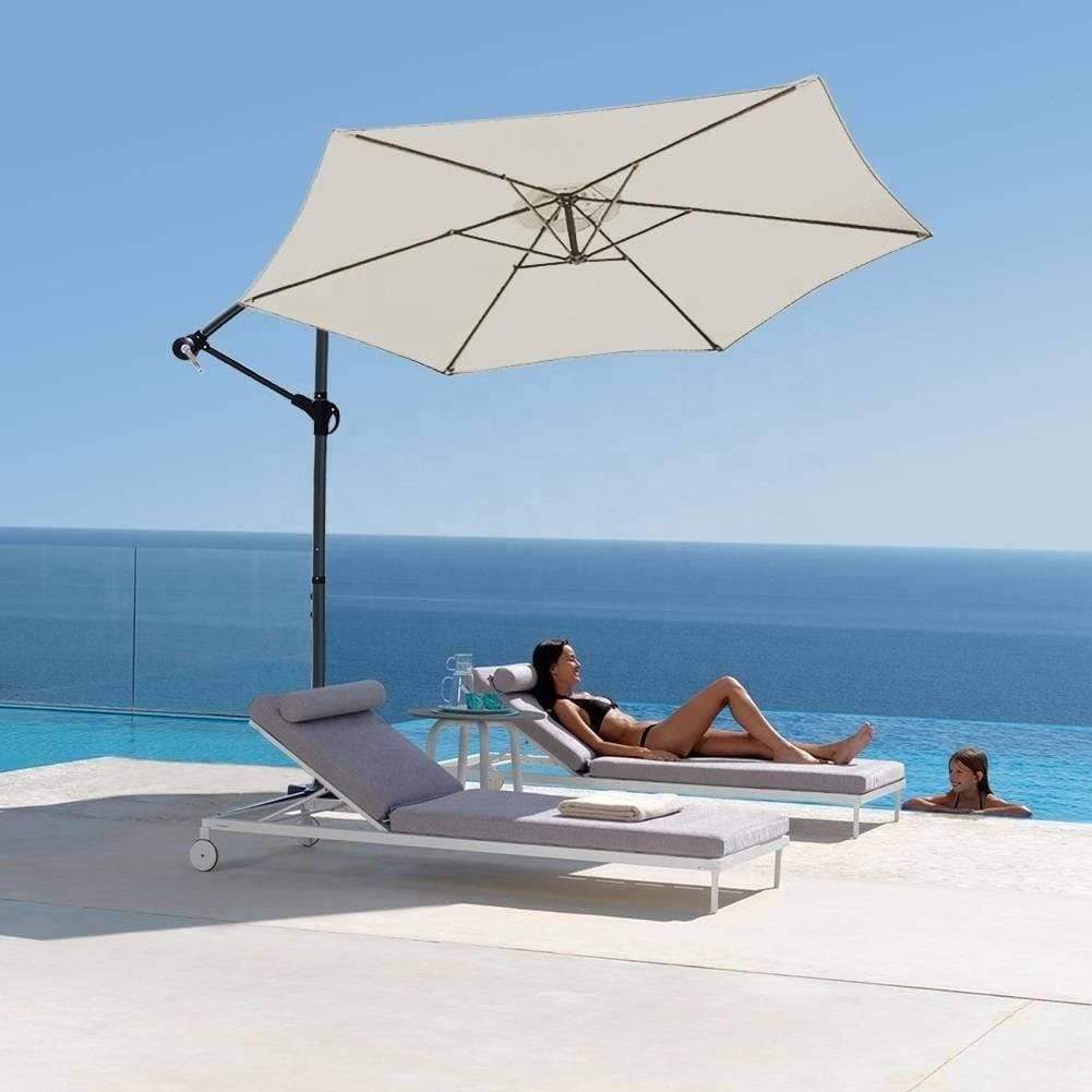 3m Cantilever Garden Parasol, Banana Patio Umbrella with Crank Handle and Tilt for Outdoor Sun Shade, Red