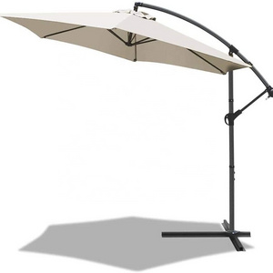 3m Cantilever Garden Parasol, Banana Patio Umbrella with Crank Handle and Tilt for Outdoor Sun Shade, Red