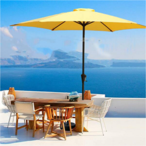 NEW yellow stripe outdoor 2.7m custom remote control patio umbrella with aluminium metal iron frame