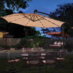 Decorative Outdoor Big Garden 3 meter dia beach Umbrella Sun Produce solar powered led cantilever patio umbrella with stand